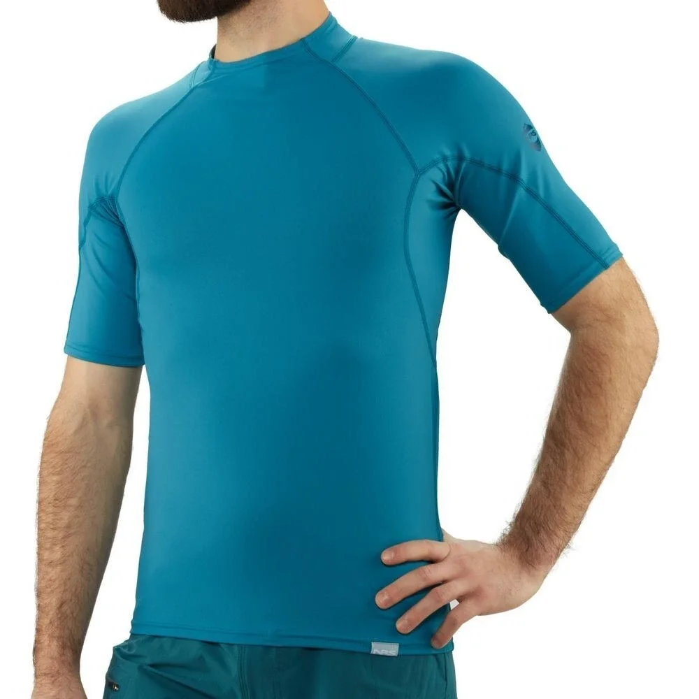 NEW NRS‎ H2CORE Rash Guard Men's S Short Sleeve Blue Fjord Water Sports Fishing
